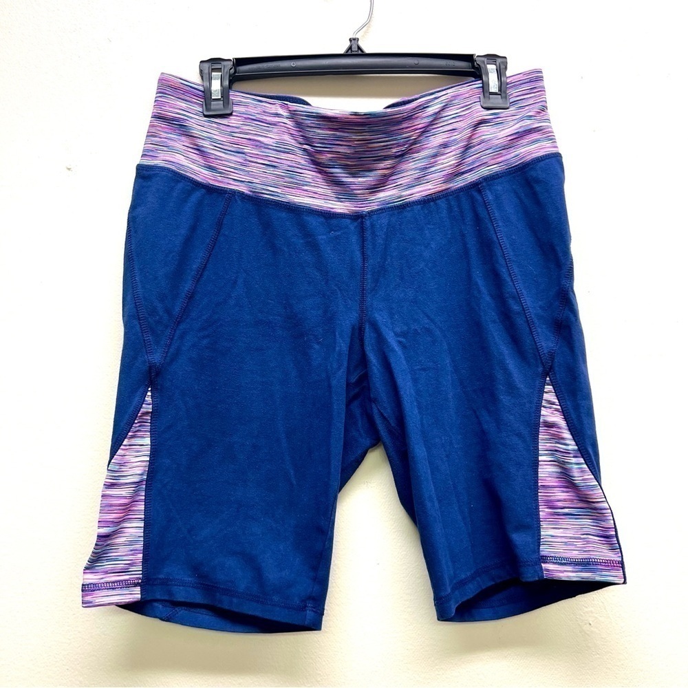 LIVI Active Shorts Womens 14/16 Blue Pink Band biker Yoga Active
